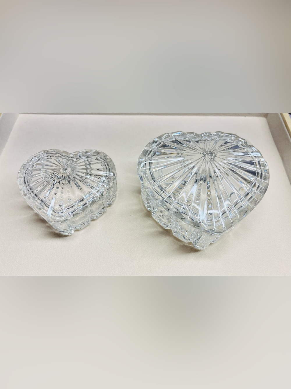Vintage Cut Glass Heart Trinket Jewelry Box Set (2) – Large & Small